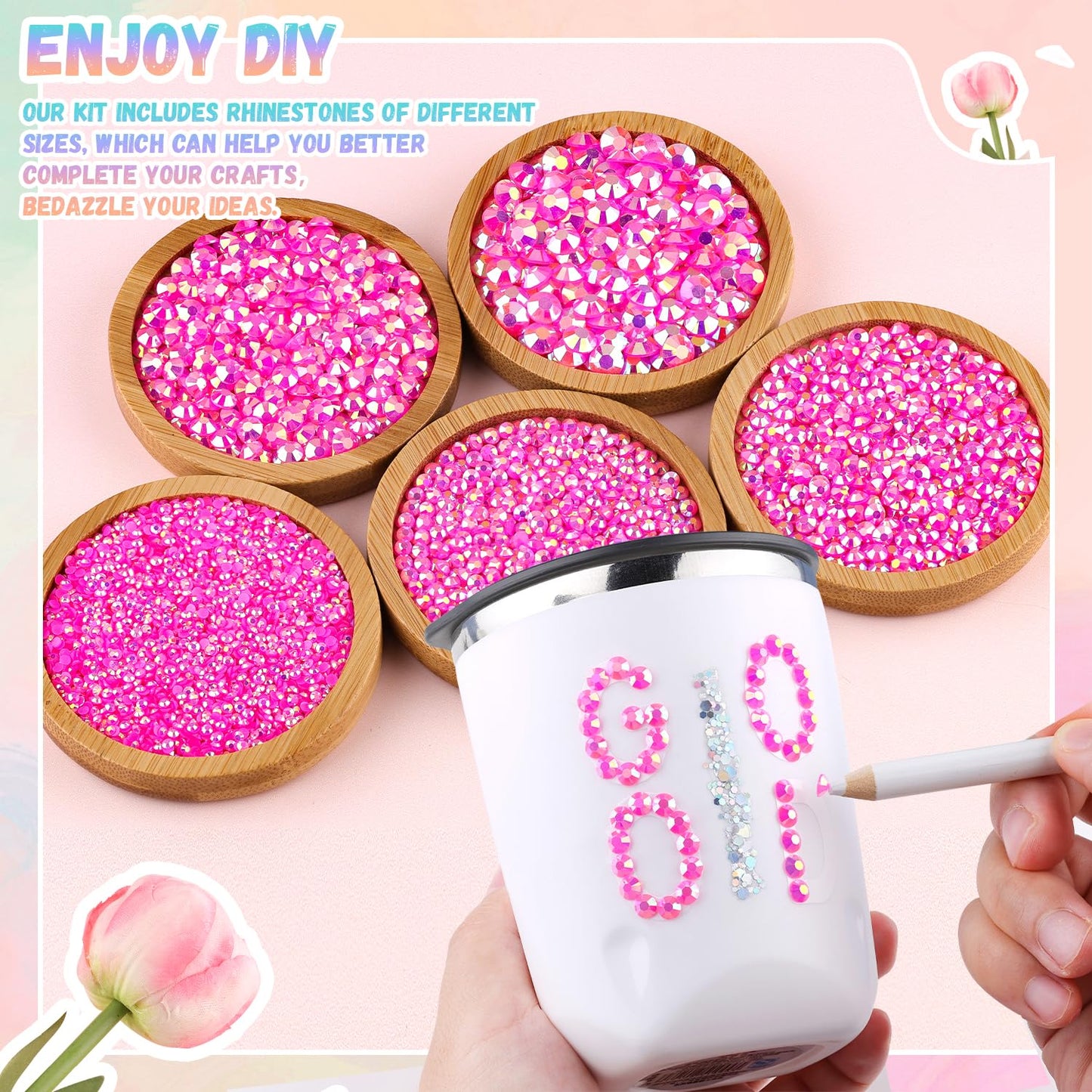 30000Pcs Resin Rhinestones for Bedazzling with 3Pcs B7000 Jewelry Glue, Hot Pink AB Flatback Gems Rhinestones for Crafting, Clothing Tumblers Mugs Shoes Fabric Decor Nail Art