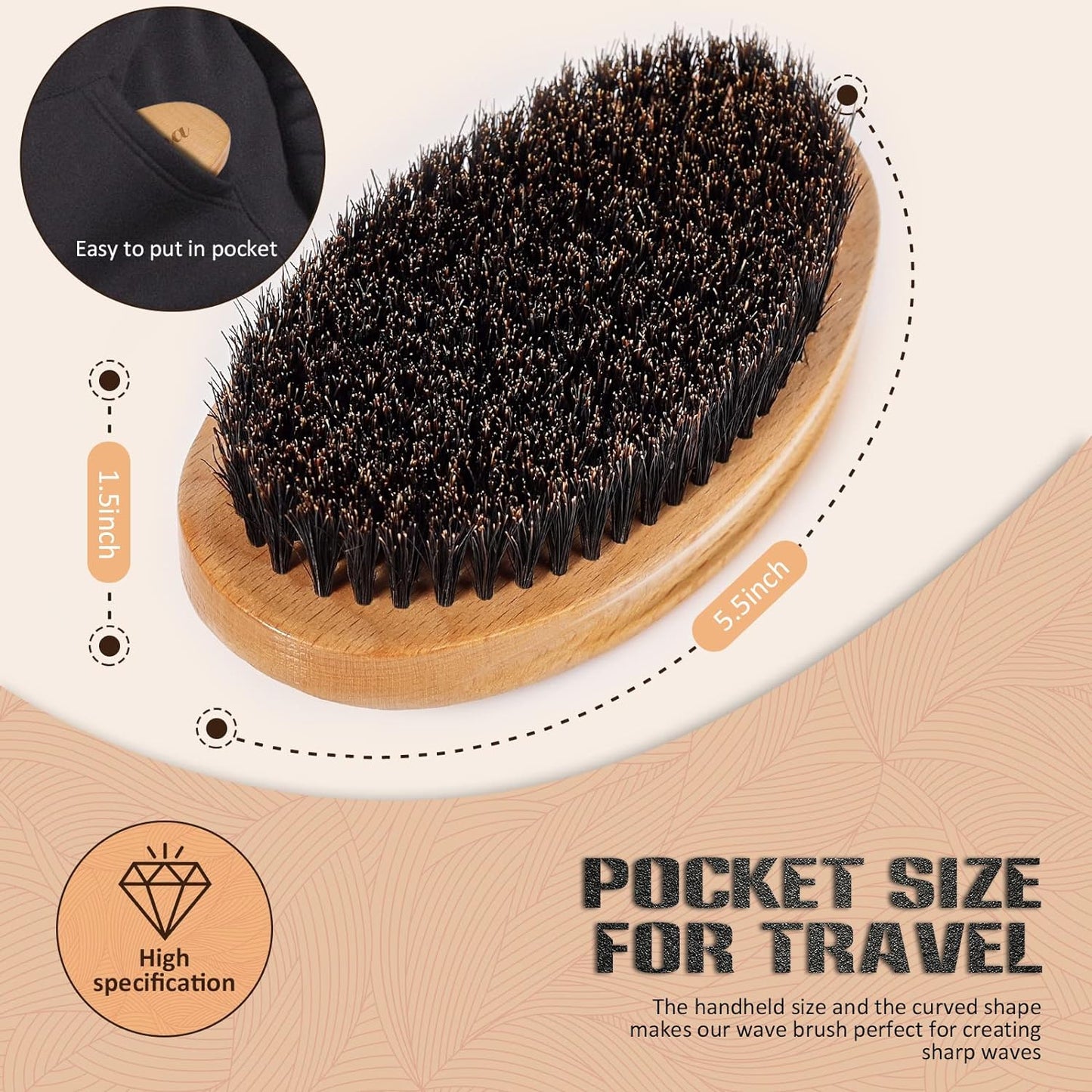 Wave Brush for Men - Beech Wood & Black Boar Bristle Brush for Cultivating Beards, Hair Waves, and Wolfing