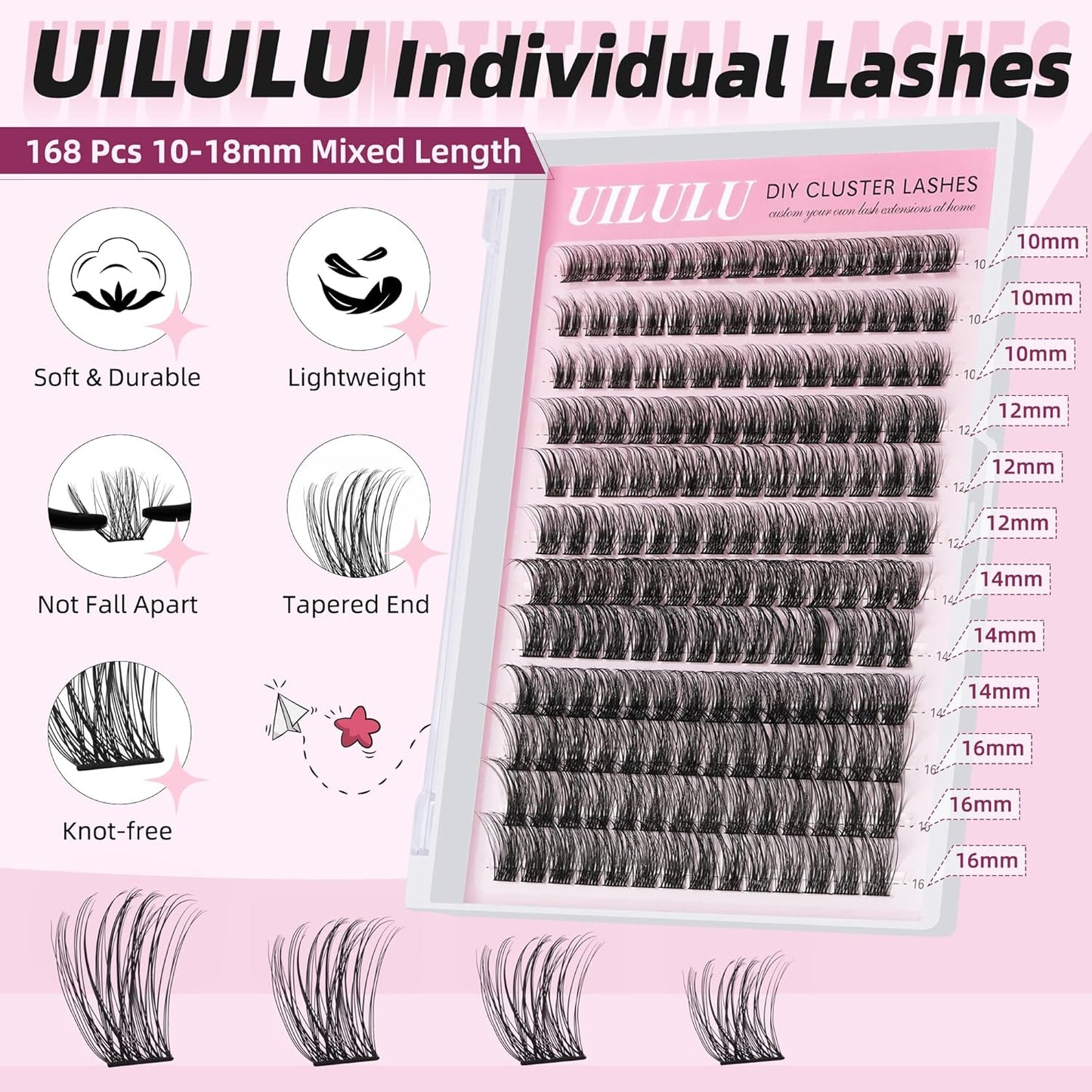 Lash Clusters D Curl Fluffy Clusters Lashes 0.07D 10-16 MIX 144 Eyelashes Individual Lashes Clusters DIY Lash Extensions at Home False Lashes Wide Band Natural Eye Lash Clusters(10-16mix)