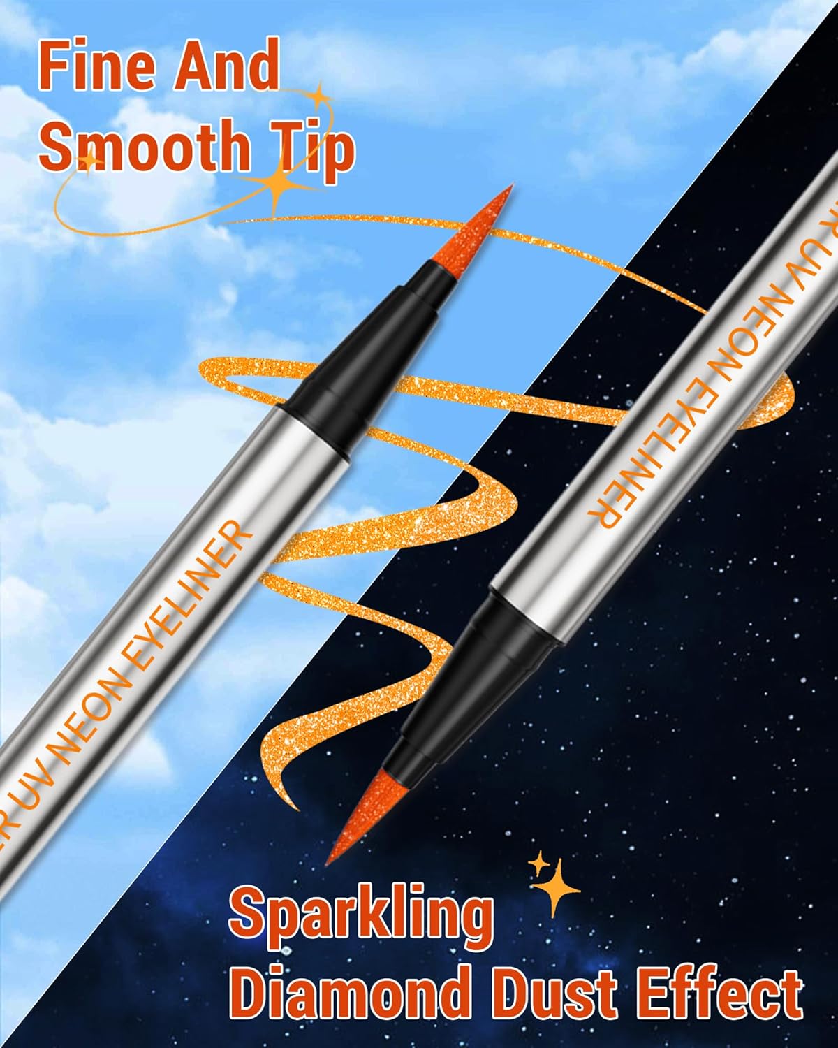 Glitter UV Neon Eyeliner Pencil, Waterproof Smudge-Proof Orange Eye Liner Liquid Pen, High-Pigment Shimmer Eyeliner Pen Long-Lasting Colorful Professional Makeup,Halloween Rave Party Gift for Women-04