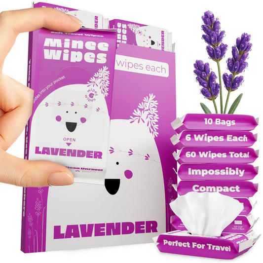 Impossibly Compact Travel Wipes with Fragrance - Skin-Friendly, Hypoallergenic & Scented Wet Wipes for Adults, Kids & Baby Care (60 Wipes Total, Lavender)