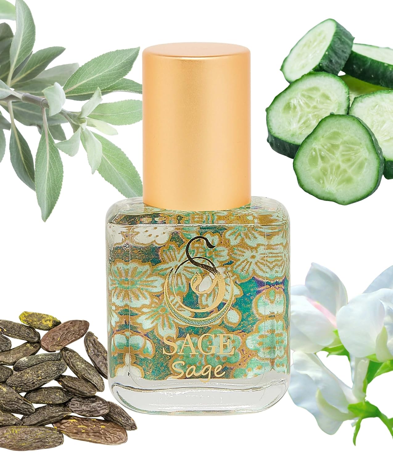 Sage Organic Perfume Oil Extract Roll-On by Sage- 1/4 oz, Vegan & Cruelty-Free, Fresh Scent, Cucumber, White Sage, Sweet Pea - Made in USA