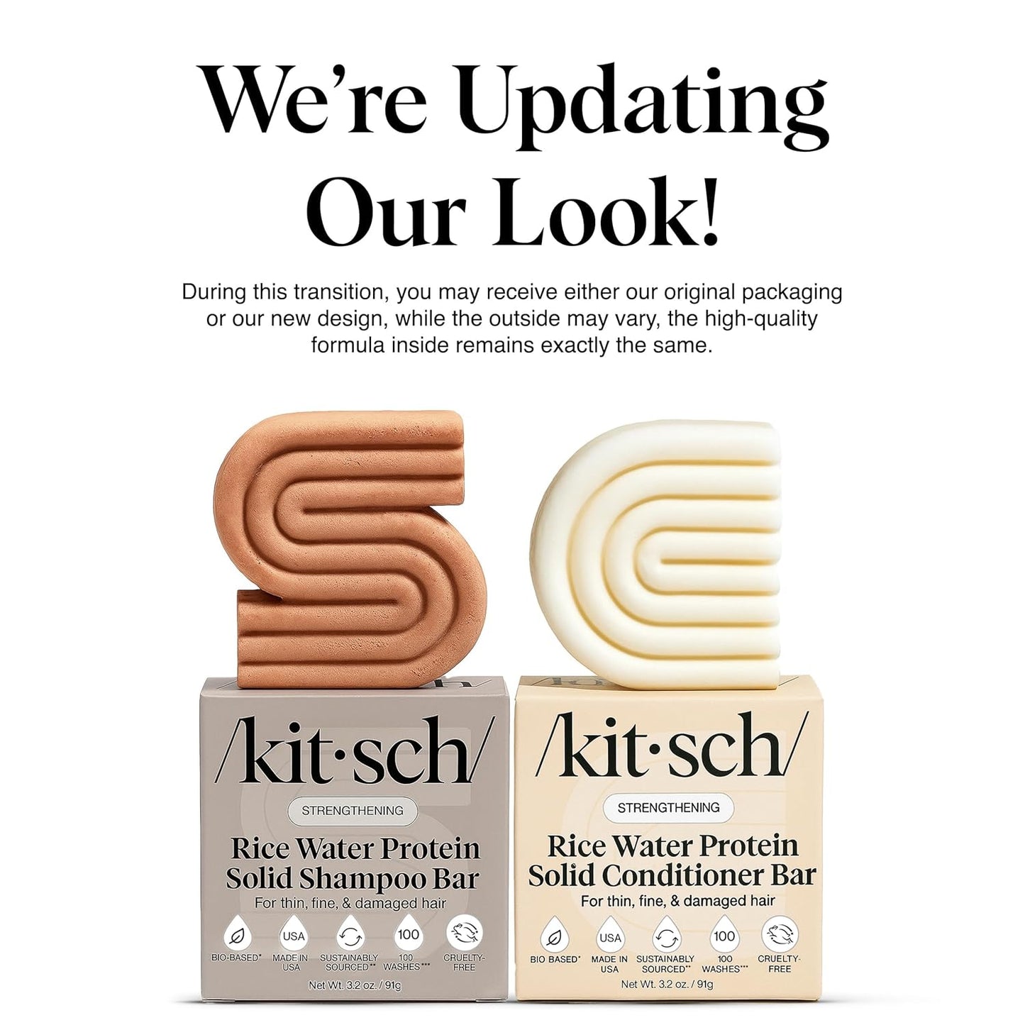 Kitsch Rice Water Shampoo & Conditioner Set – Solid Shampoo & Conditioner Bar with Protein for Hair Growth, Strengthening Hair & Damage Repair – Paraben, Sulfate & Silicone Free – 2 Pack