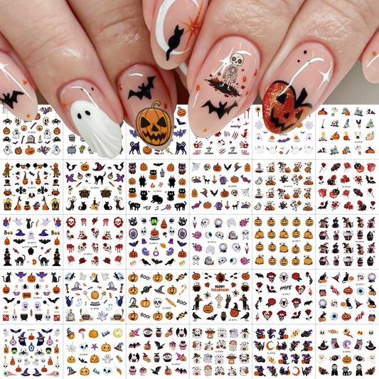 30 Sheets Halloween Nail Art Stickers Pumpkin Nail Decals Black Cat Nail Stickers Self Adhesive Bat Spider Web Nail Art Supplies for Women Girls DIY Manicure Nail Art Decorations