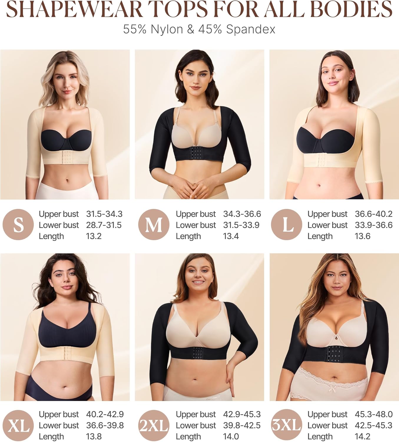 BRABIC Upper Arm Shaper Post Surgical Slimmer Compression Sleeves Posture Corrector Tops Shapewear for Women