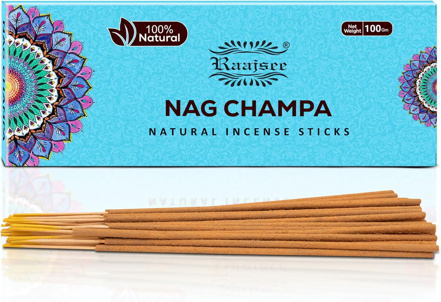 Raajsee Nag Champa Incense Sticks 100 Gm Pack-100% Pure Organic Natural Hand Rolled Free from Chemicals-for Church,Aroma Therapy,Relaxation,Meditation & Sensual Therapy