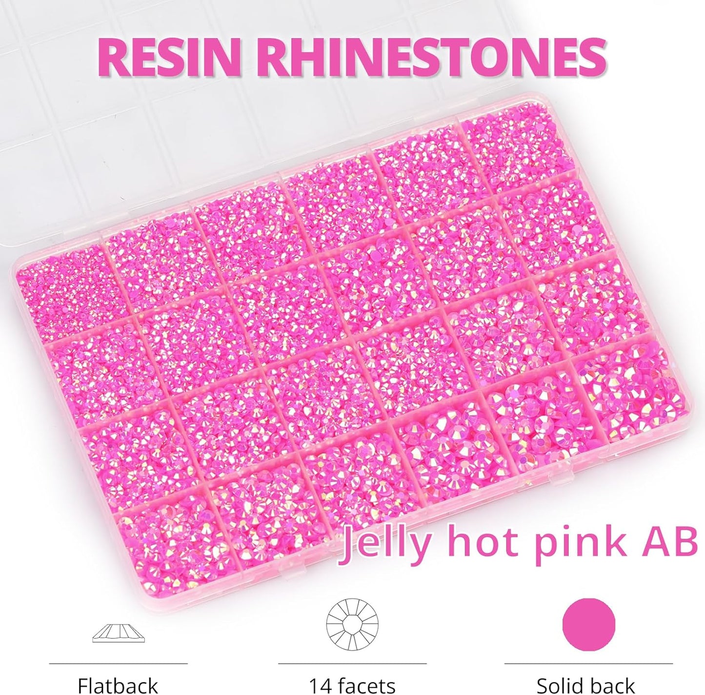 30000Pcs Resin Jelly Rhinestones Set for Crafting Bedazzling, Hot Pink AB Flatback Gems Jewels for Crafts Clothes Shoes Fabric Outfit Makeup, Flat Back Crystal 2-6mm with b 7000 Glue