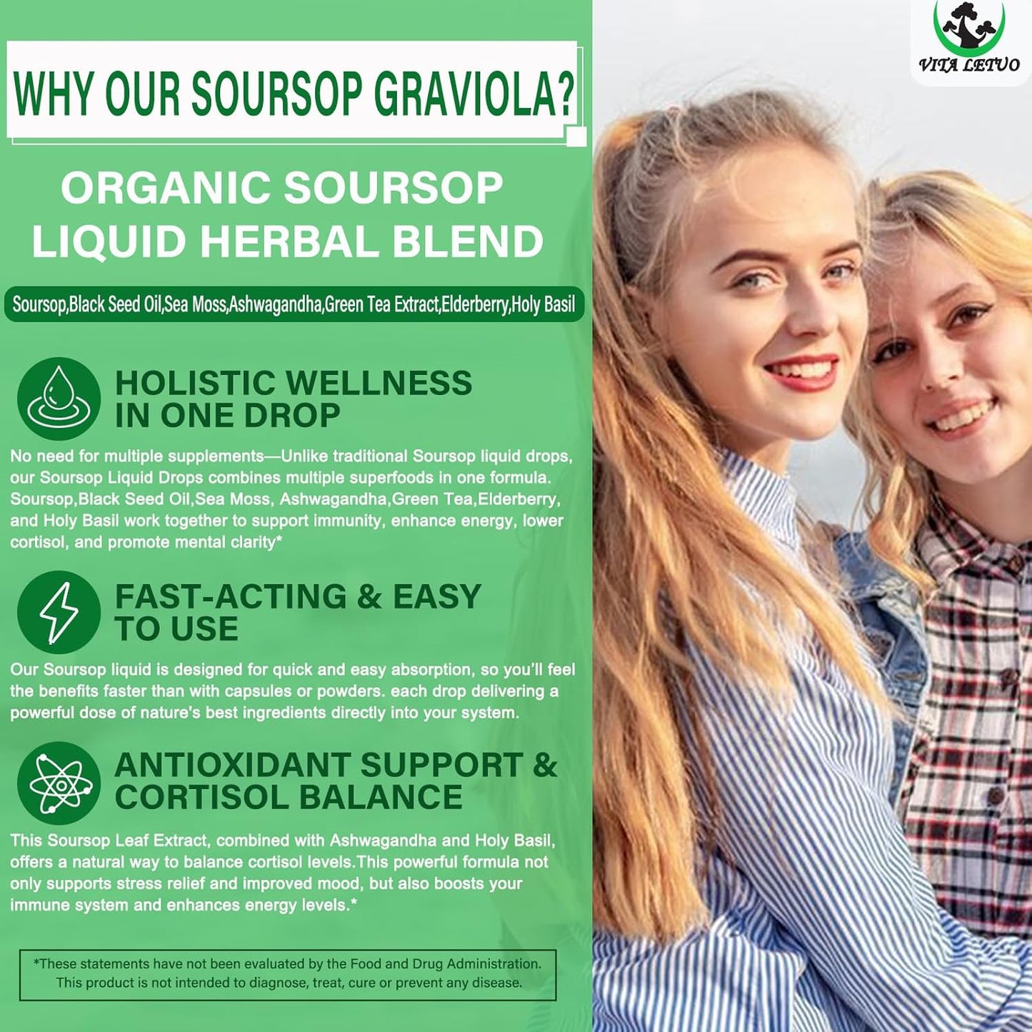 Soursop Drops,Soursop Bitters Liquid with Sea Moss Black Seed Oil Green Tea Extract Ashwagandha Elderberry Holy Basil-Multimineral&Vitamins Superfood Drops for Immune&Digestive & Cell Support