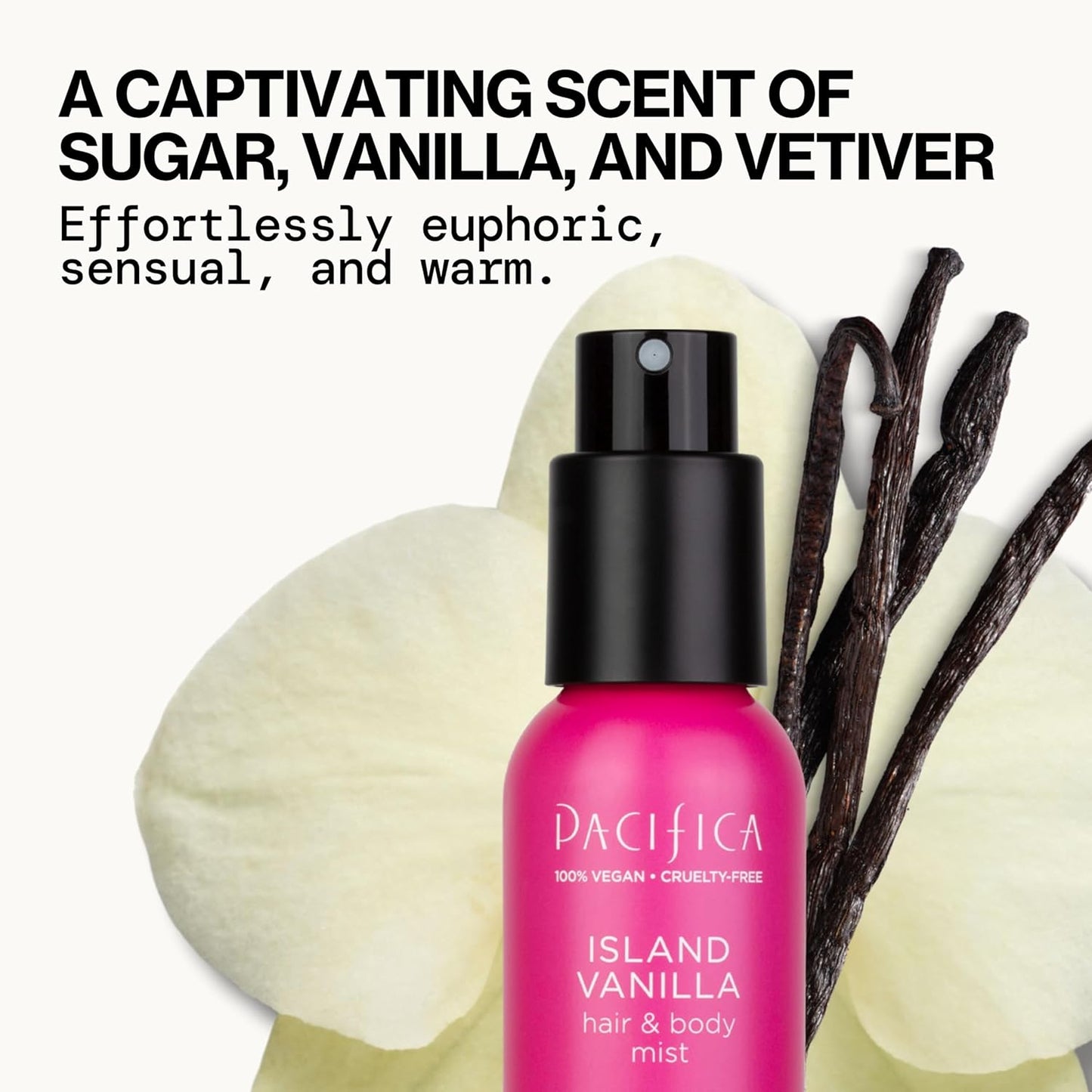 Pacifica Hair Mist Perfume & Full Body Spray for Women - Island Vanilla Body Mist Fragrance w/Sugar, Vanilla & Sandalwood Clean Beauty Alcohol-Free, Vegan & Cruelty-Free, 5 oz