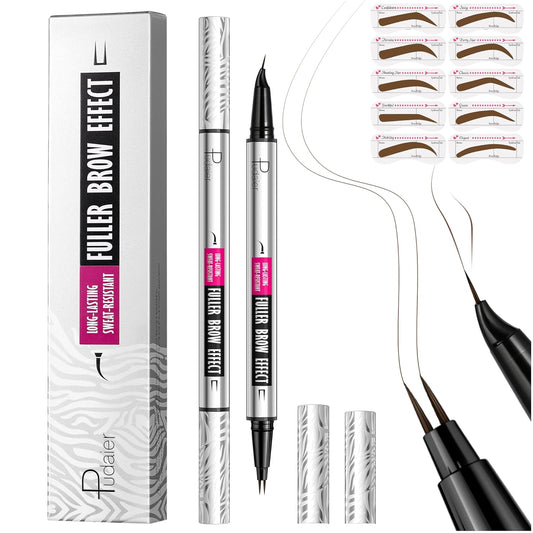 2 Pack 2 Fine Tip Eyebrow Pen, Waterproof Filling Faux Brow Makeup Pencils for Women with Precise Curved Brush-Tip to Fast Create Natural Hair-Like Brows, Last All-Day (Dark Brown)
