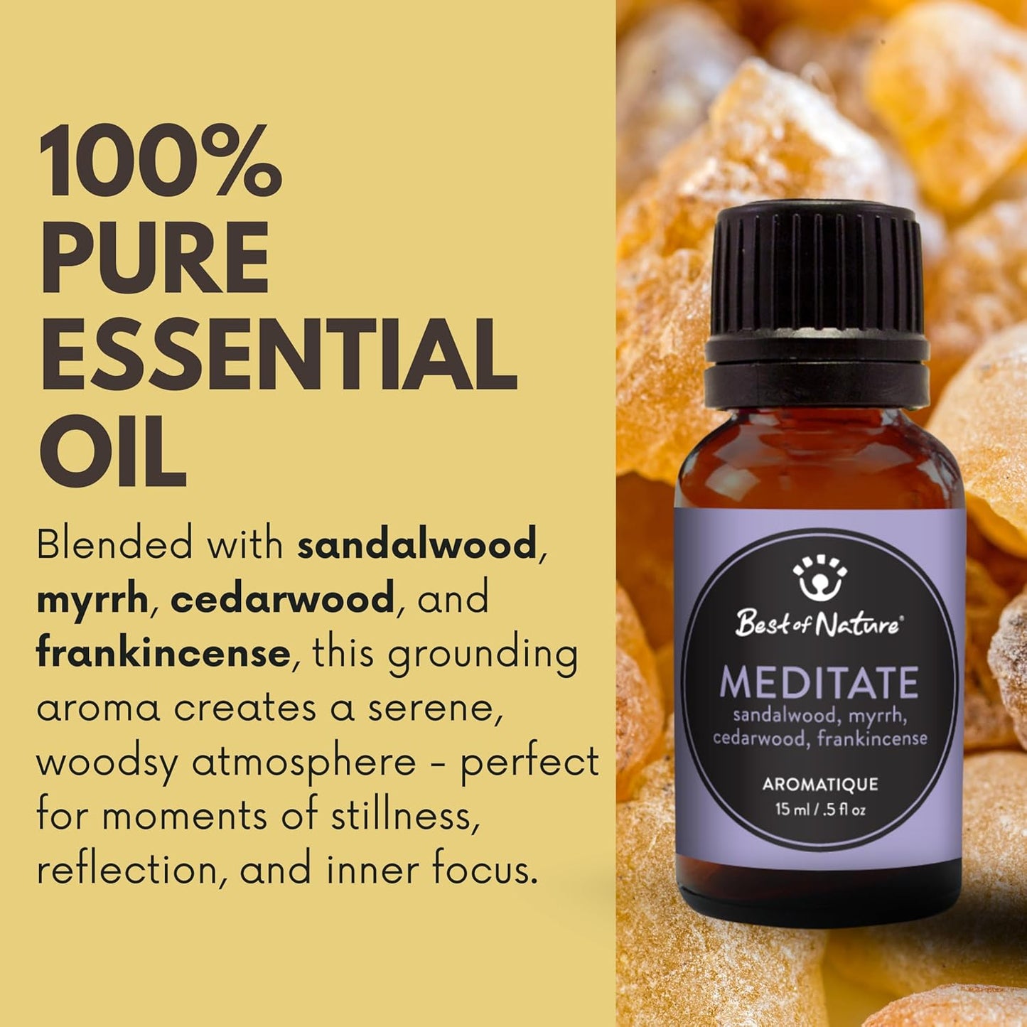 Best of Nature Meditate Essential Oil Blend – Sandalwood, Myrrh, Cedarwood & Frankincense – 100% Pure for Diffuser, Calm & Focus – Grounding Aromatherapy for Daily Rituals