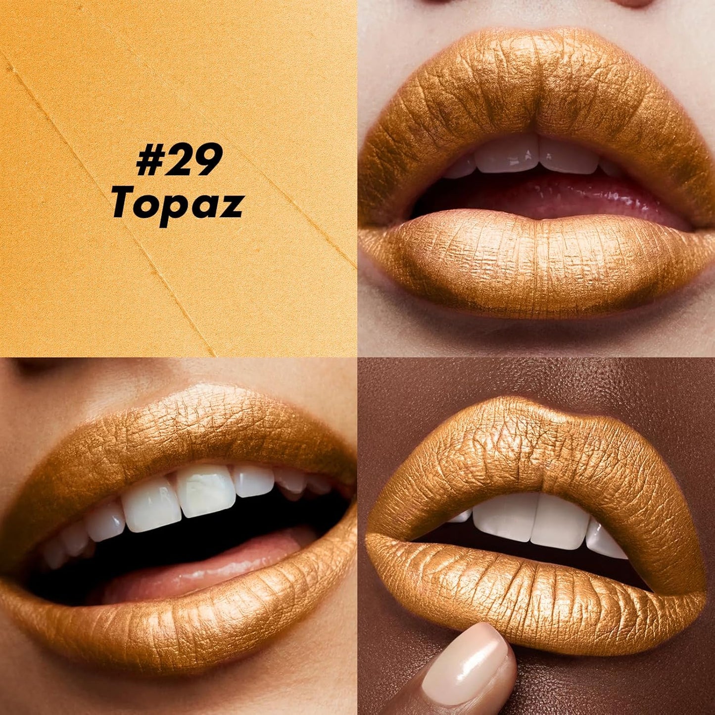 FOCALLURE Ultra Chic Metallic Lipstick,Rich Vitamin E Lip Crayon,Lightweight Shinning Color without Drying or Fading,Long Lasting Lips Makeup,#29 Topaz