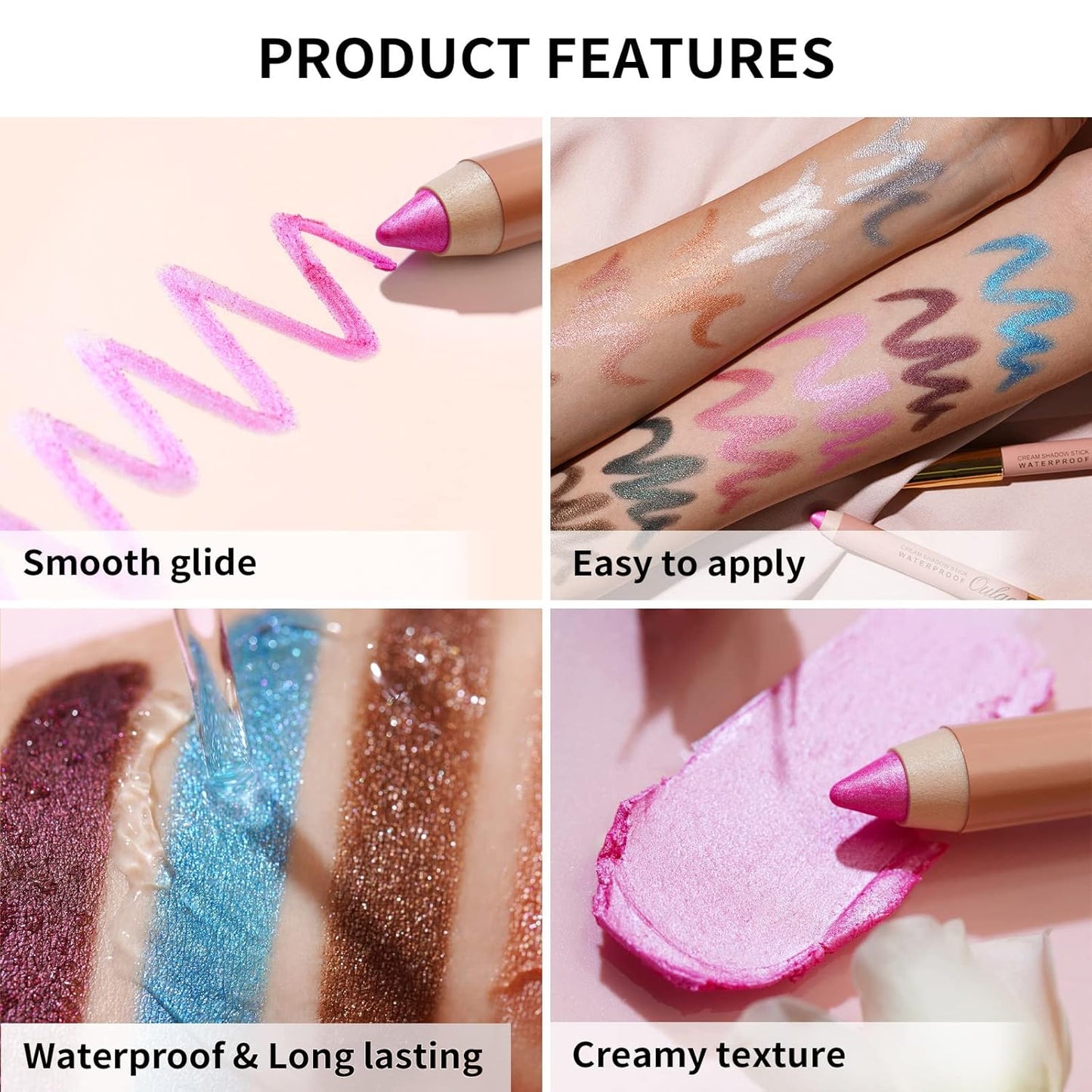 Oulac Milky White Eyeshadow Pencil – Twist-Up Waterproof Crayon, Subtle Shimmer Finish, Vegan & Cruelty-Free, 1.25g, WM04 Heaven's Dance