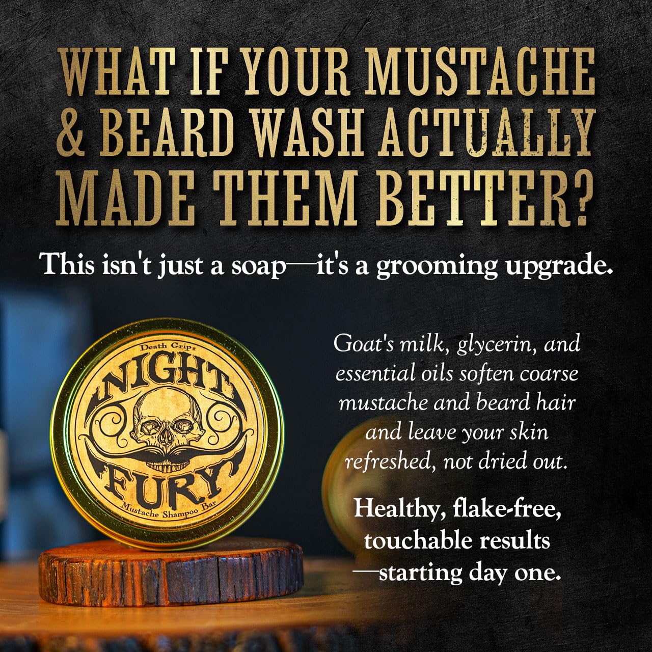 Night Fury Beard & Mustache Wash Bar – Citrus Scent – Gentle Lathering Face Soap for Men – Deep Clean, Softens Facial Hair, Removes Wax Build-Up – Natural Ingredients – Grooming Bar in Travel Tin