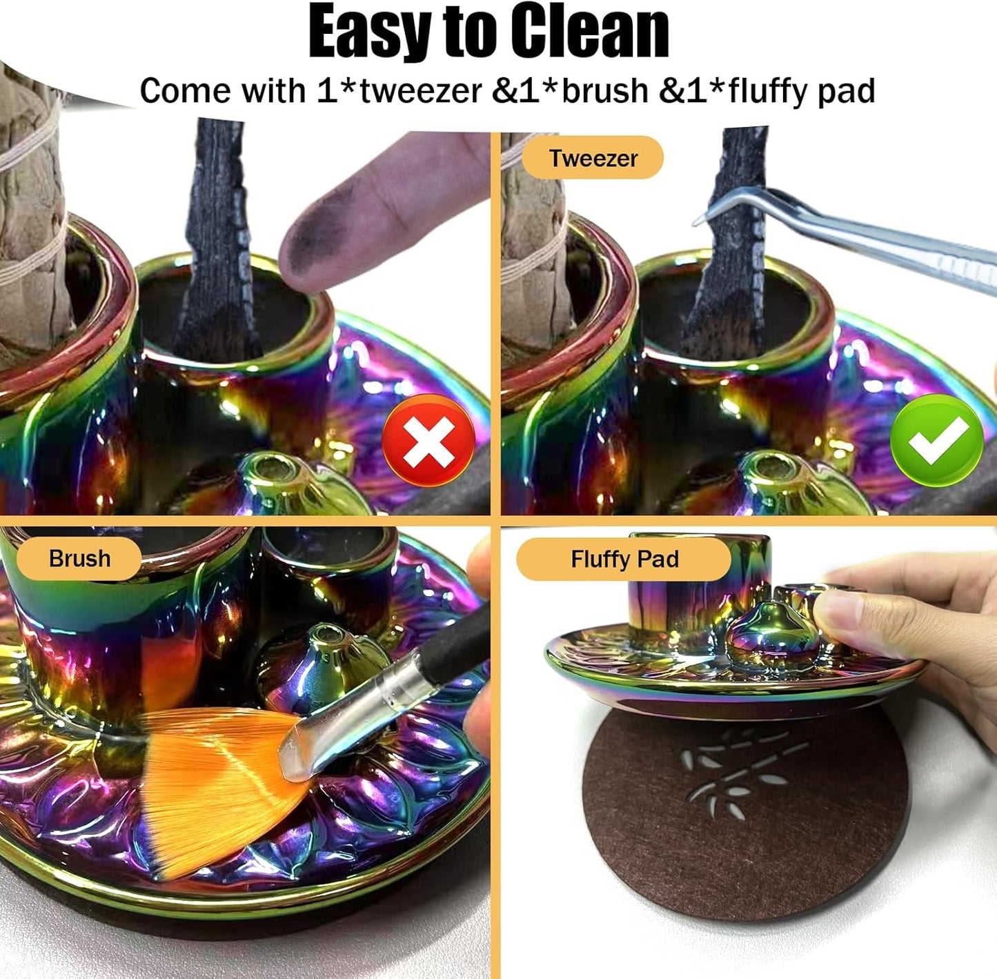 Palo Santo Holder - 4 in 1 Incense & Candle Holder - Ceramic Incense Holder Ash Catcher Tray for Meditation Room - Easy to Clean