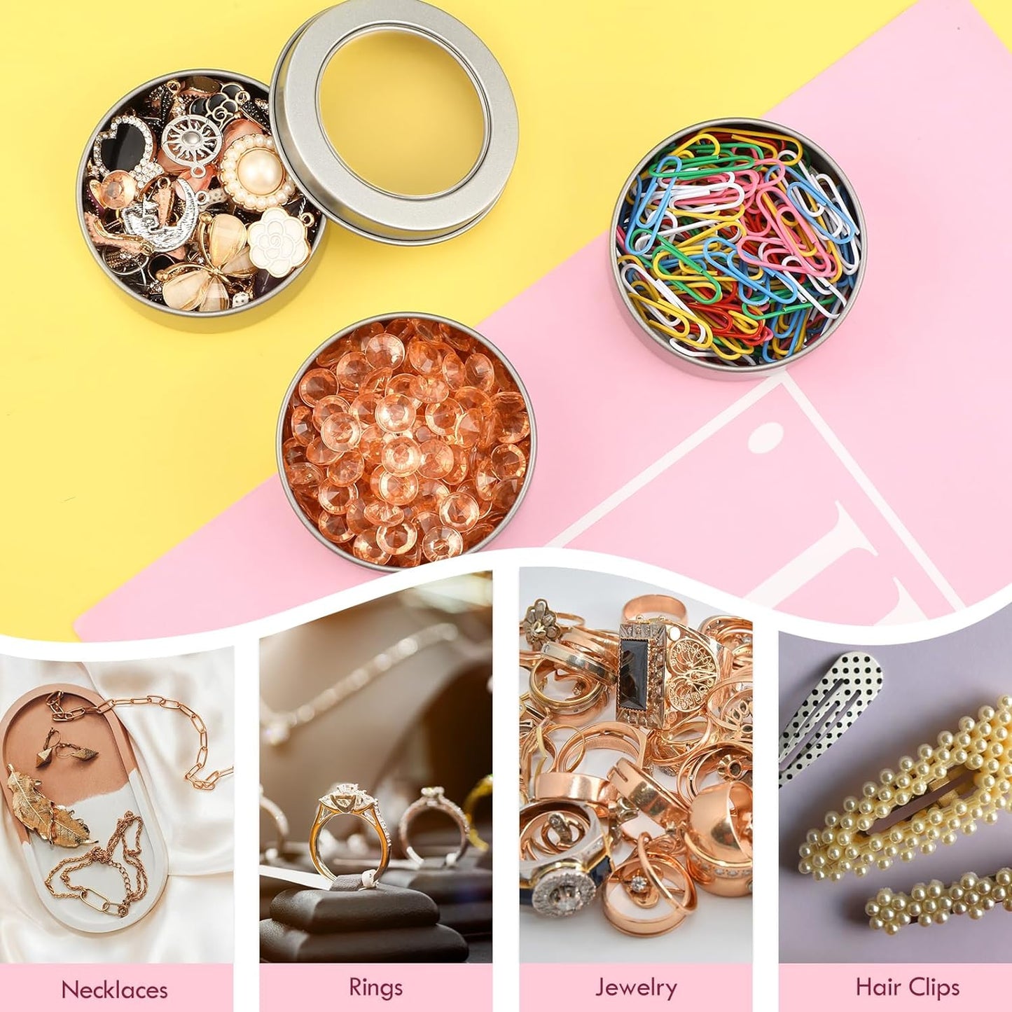 TecUnite 40 Pack 2 Ounce Metal Tin Cans Round Empty Container Salve Tins with Clear Lid for Kitchen, Office, Candles, Candies