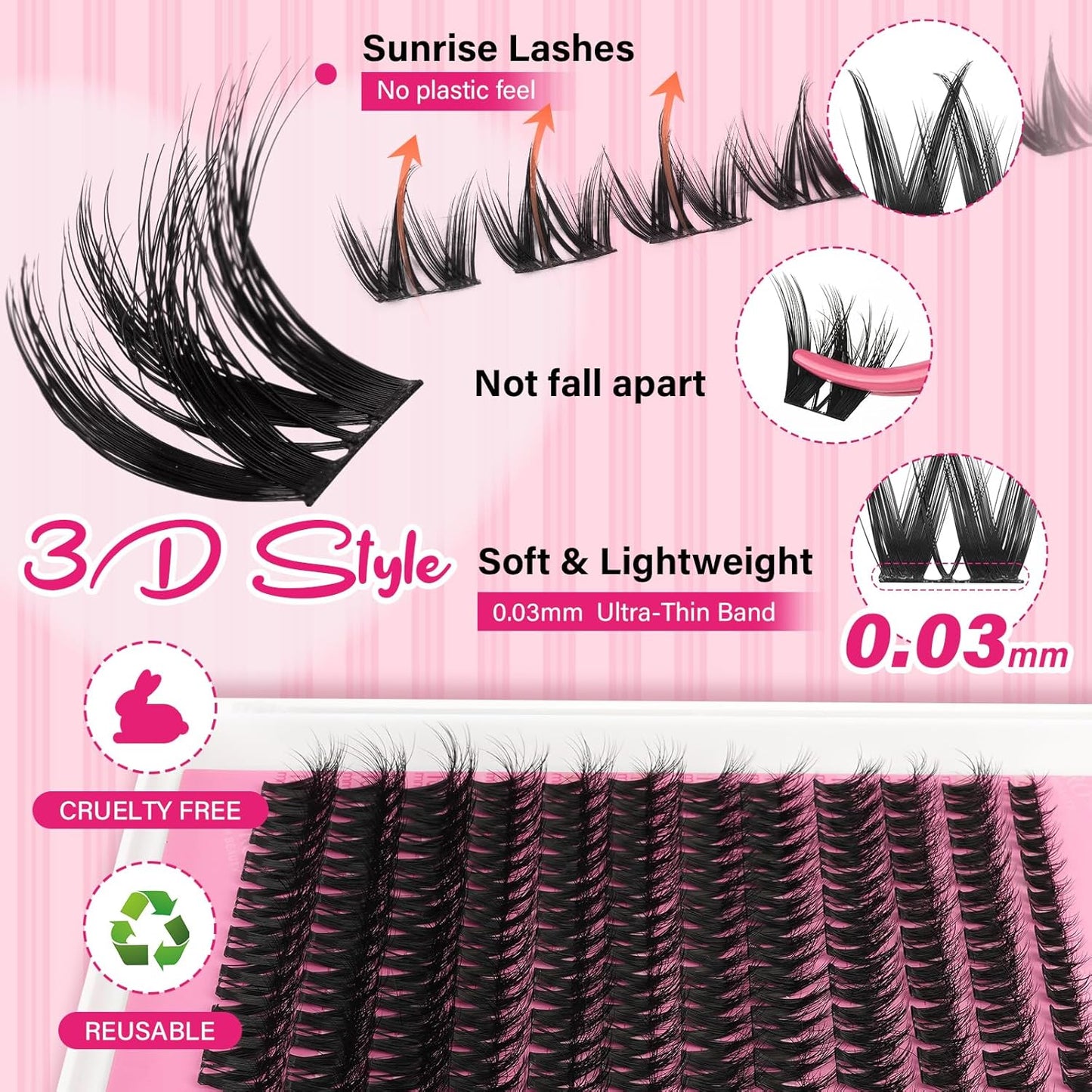 PRO LASHBEAUTY Lash Clusters, Eyelash Clusters 8-18 Mixed Cluster Eyelash Extensions Mixed Lash Extension Reusable Soft & Comfortable (Sunrise,8-16mix)