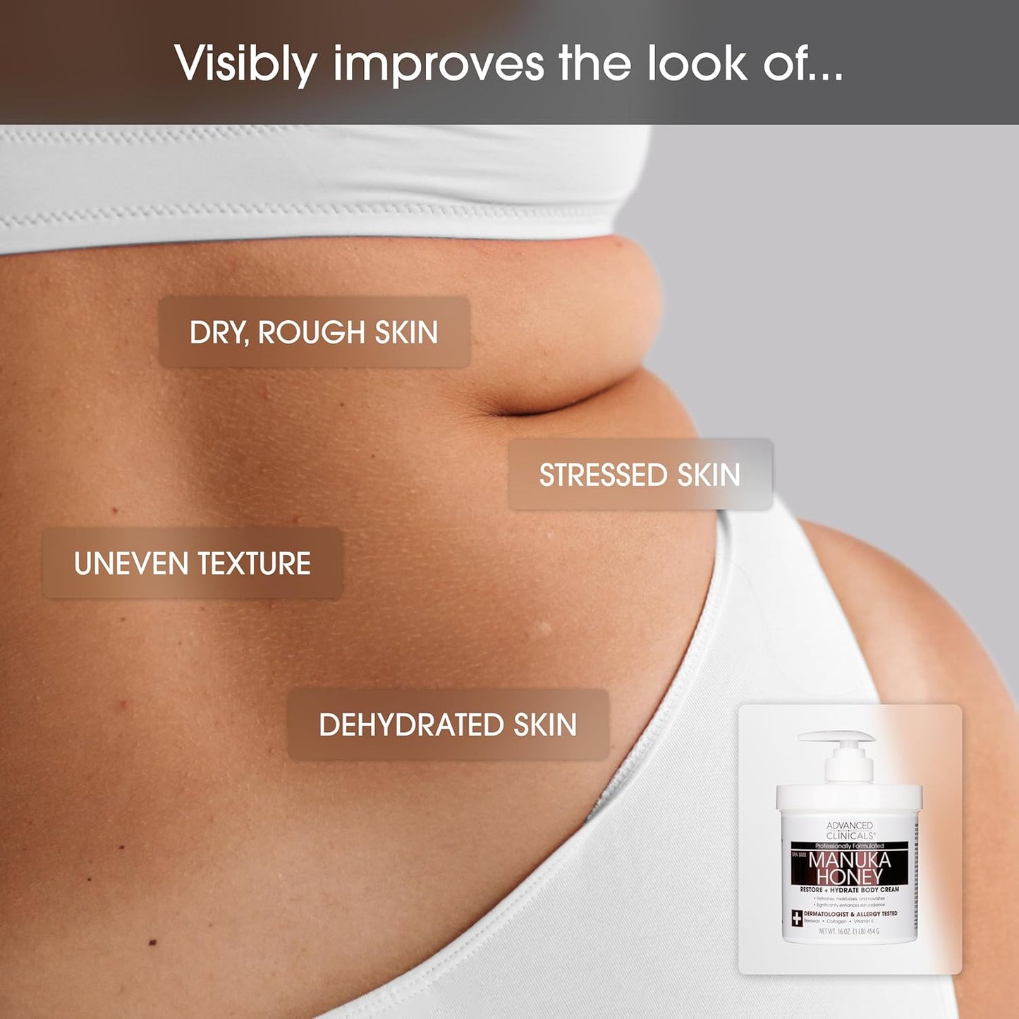 Advanced Clinicals Manuka Honey Body Cream For Women & Men | Body Butter Lotion For Extremely Dry Skin | Collagen Cream | Skincare Moisturizer Hydrating Balm Improves Look Of Aging Skin, 16Oz, 2-Pack