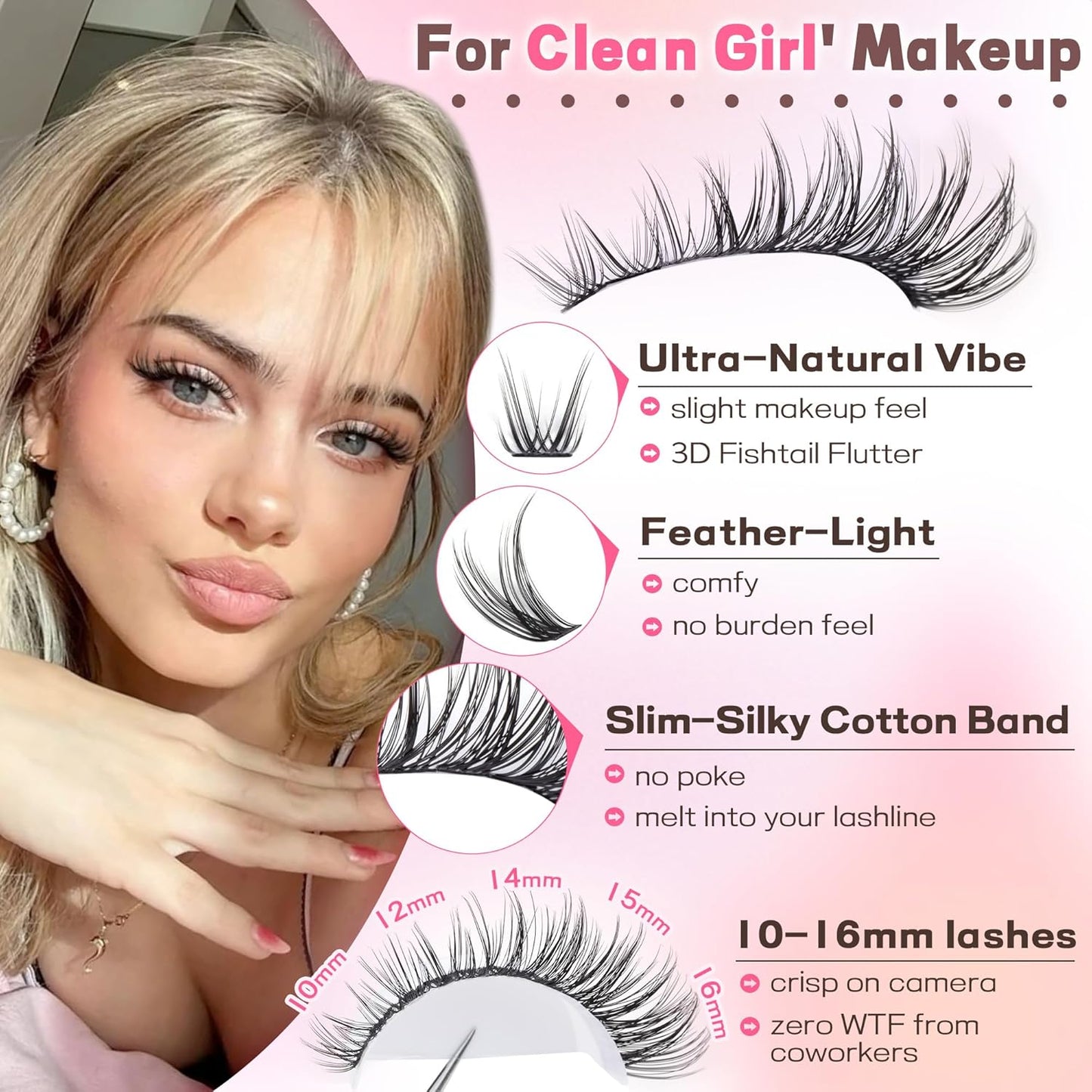 Lash Clusters Kit Wispy Eyelash Clusters Lashes Natural DIY Lash Extension Kit 10-16mm Cluster Eyelash Extensions Kit 300pcs C Curl Individual Lashes Cluster Eyelash (With Tweezers)
