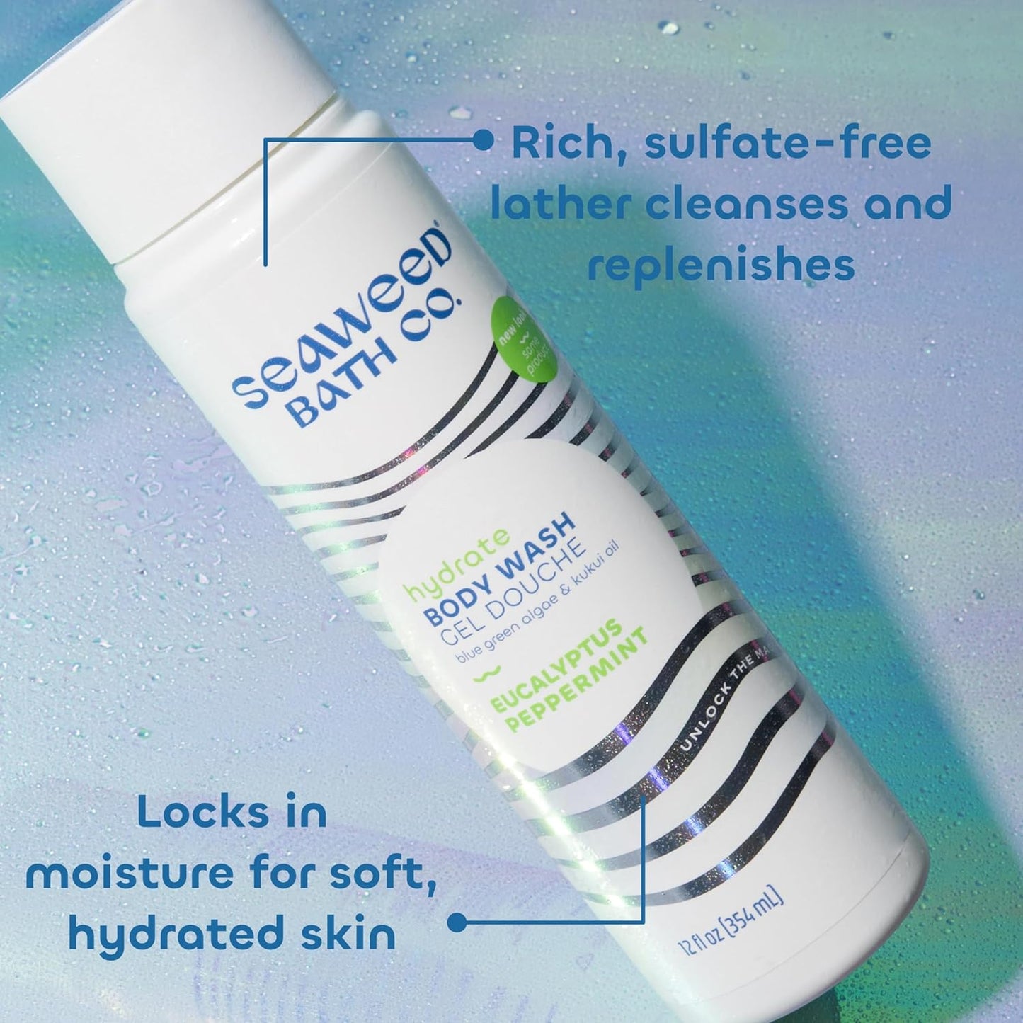 Seaweed Bath Co. Hydrate Body Wash - Eucalyptus Peppermint - Hydrating Foaming Cleanser with Nourishing Natural Ingredients - Vegan, Paraben and Sulfate Free Shower Gel - 12 oz (Pack of 2)