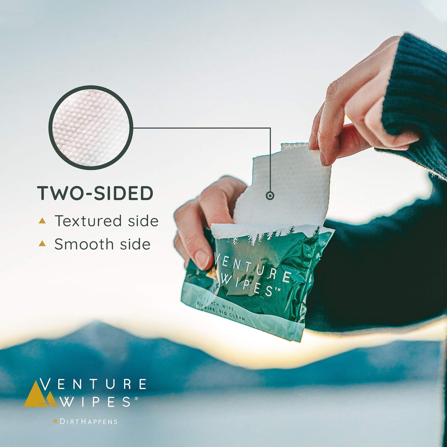 Venture Wipes Tea Tree Oil Body Wipes - Adventure Wipes for Adults - Biodegradable Cleansing With Aloe and Vitamin E - Camping Essentials - Individually Wrapped - 25 Count Bag