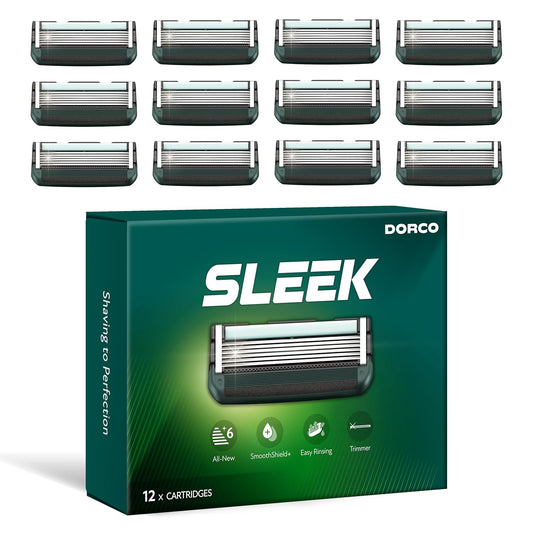 DORCO SLEEK - Six Blade Razor System with Multi-Flex technology Refill Set, Precision Shaving Razor Replacement Cartridge (12 pack)