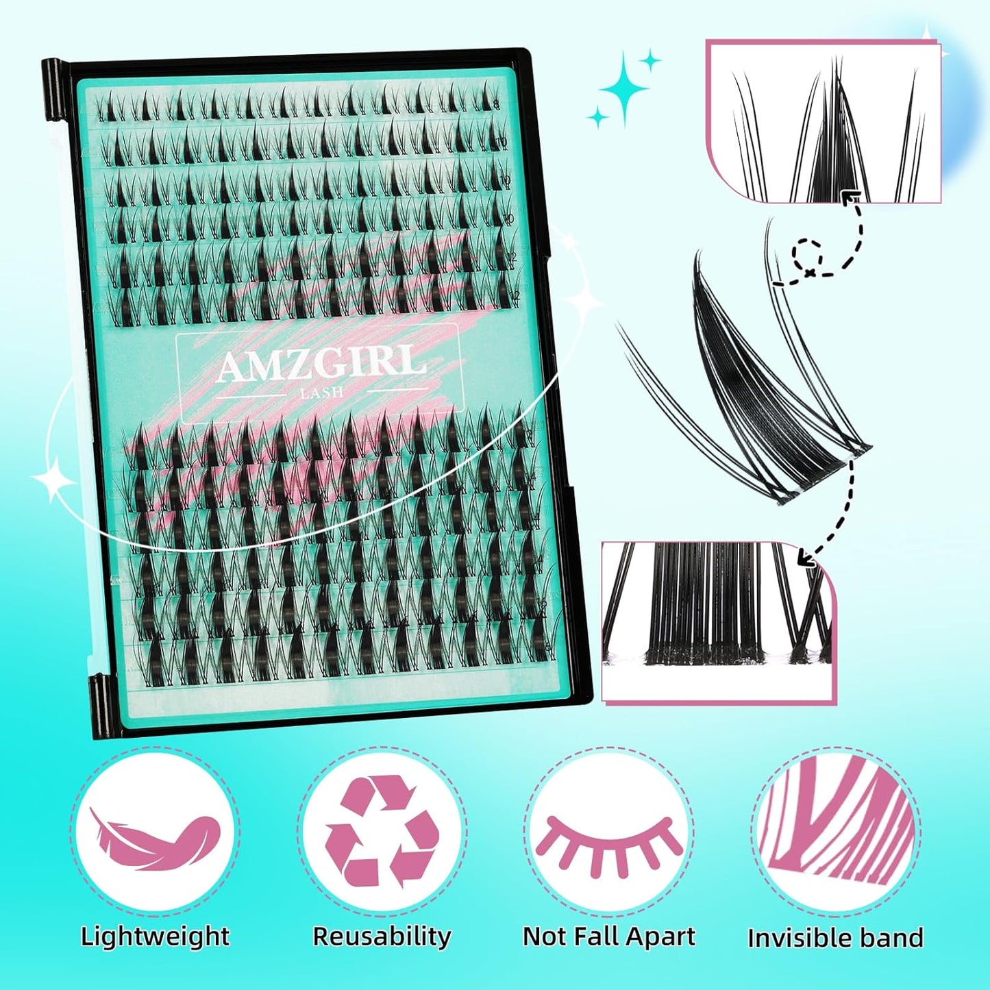 Manga Style Fairy Lash Clusters 144pcs DIY Individual Lash Clusters Natural for Eyelash Extensions Manga Lashes Wispy with Invisible Band(8-16mm-Mixed)