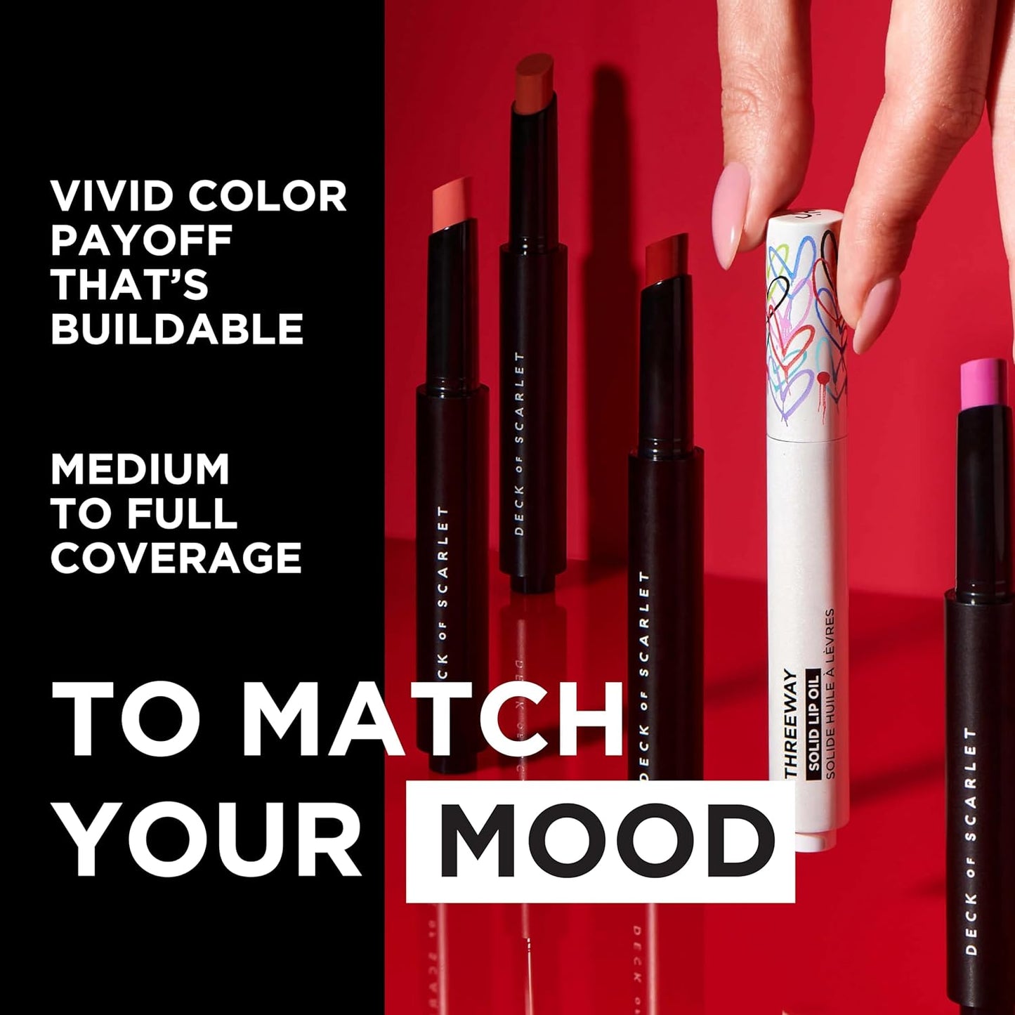 Deck of Scarlet Threeway Solid Lip Oil, Vegan Formula With Hyaluronic Acid and Hydrating Oil Blend, Glossy Finish - Natural Nectar