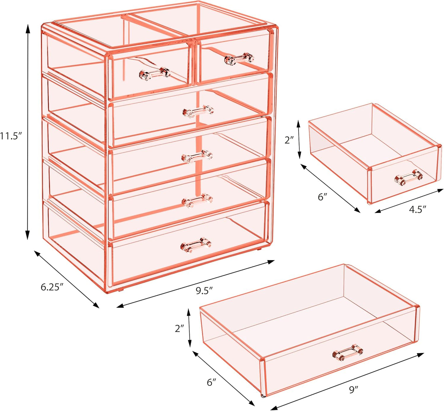 Sorbus Acrylic Makeup Organizer - Organization and Storage Case for Cosmetics Make Up & Jewelry - Big Clear Makeup Organizer for Vanity, Bathroom, College Dorm, Closet, Desk (4 Large, 2 Small Drawers)