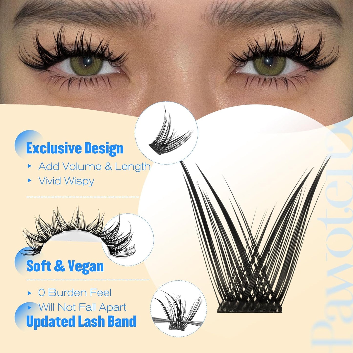 Pawotence Manga Lash Clusters Wispy Cluster Eyelash Extensions 10-16mm Individual Lashes Clusters Spiky Lash Extension DIY False Eyelashes Clusters