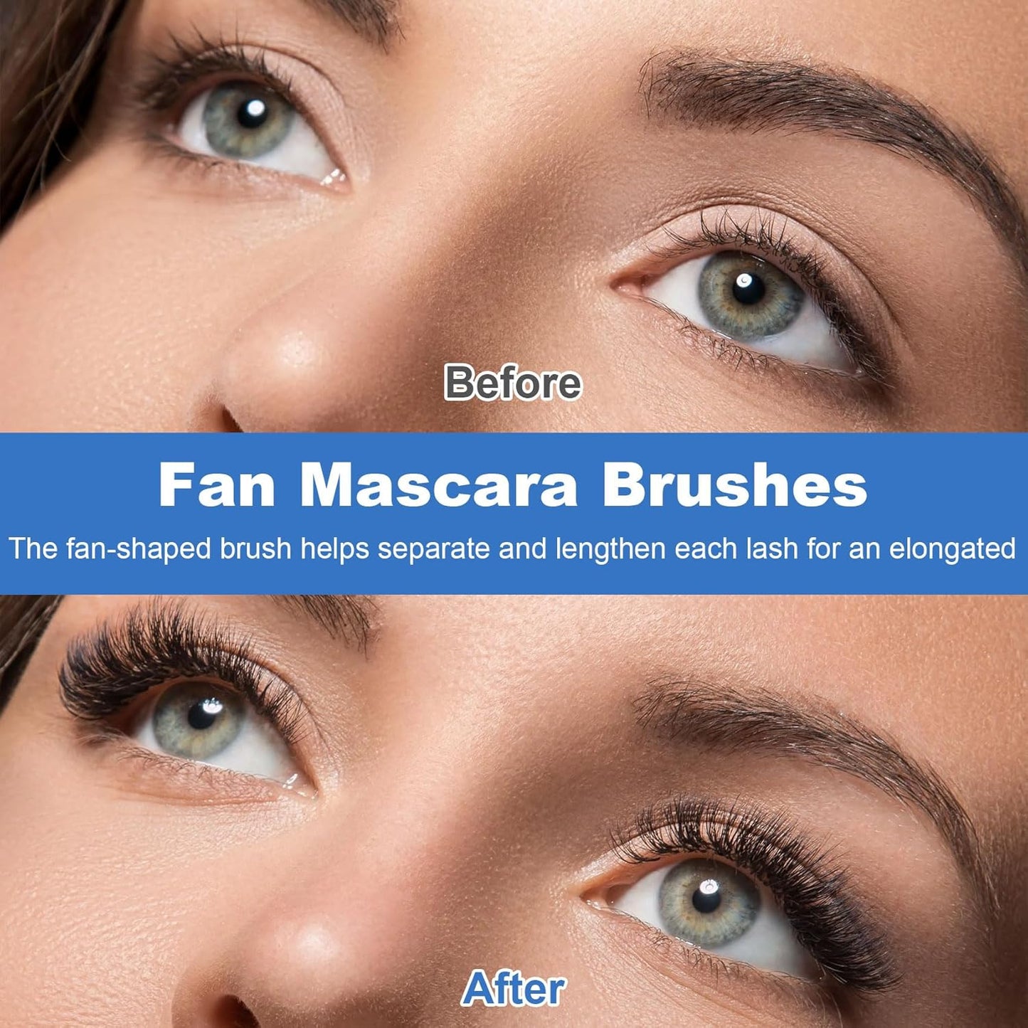 PAGOW Folding Angle Scalloped Lash Brush, Eyelash Comb Separator Makeup Tool, Multifunctional Mascara Fan Brush with Soft Bristles for Upper Lower Eye Lash (Black Bristles), 1 Pcs