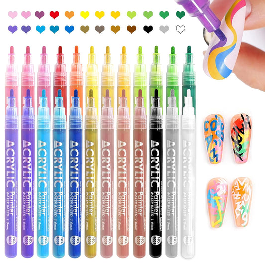 24 Colors Nail Art Pens Set Nail Polish Pens Nail Art Drawing Graffiti Marker Pen Quick Dry Waterproof Nail Art Painting Pens Kit for Home DIY Nail Art Design