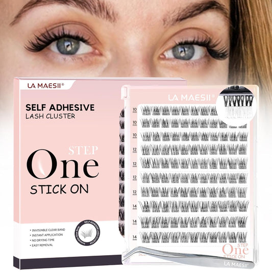 Self Adhesive Eyelashes, 120Pcs Clear Band Lash Clusters, Natural Pre-Glued Eyelash Clusters, No Glue Needed Press On Invisible Band Resuable Eyelashes(SC133)