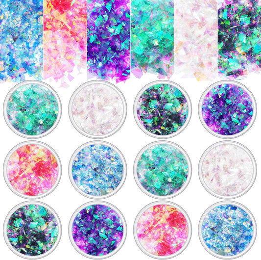 18 Boxes Mermaid Iridescent Chunky Glitter Flakes Chrome Nail Sequins Aurora Holographic Mermaid Nail Glitter Flakes Glitters Chunky Iridescent Flakes for Face Eyes Body Hair Nail Decoration