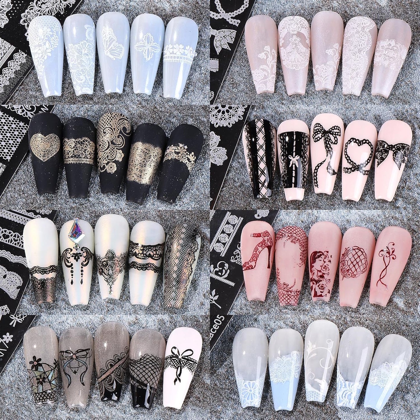Lace Nail Stamping Plate Set - French Tip Stamp Silicone Nail Stamper Kit Bow Lace Design with Nail Stamp Plates Laser Storage Bag Nail Art Stencil Nail Supplies for Home DIY &Professional Salon