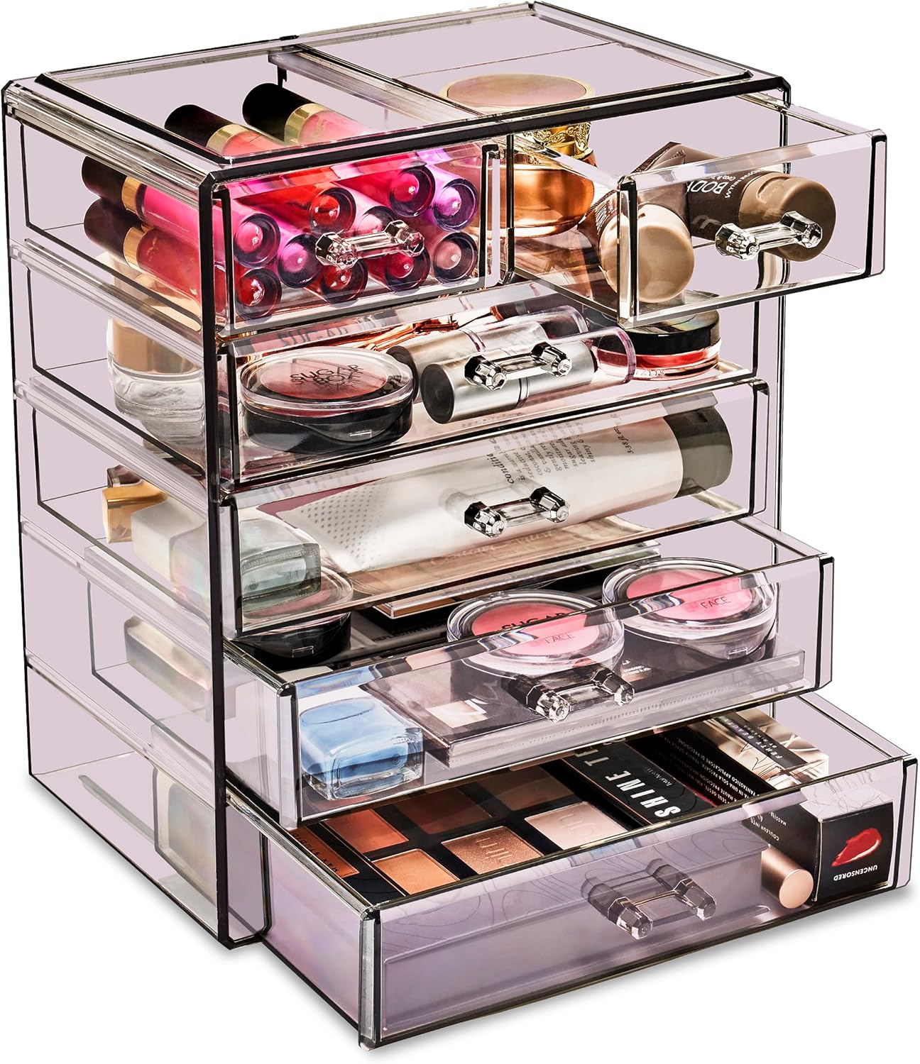Sorbus Acrylic Makeup Organizer - Organization and Storage Case for Cosmetics Make Up & Jewelry - Big Clear Makeup Organizer for Vanity, Bathroom, College Dorm, Closet, Desk (4 Large, 2 Small Drawers)