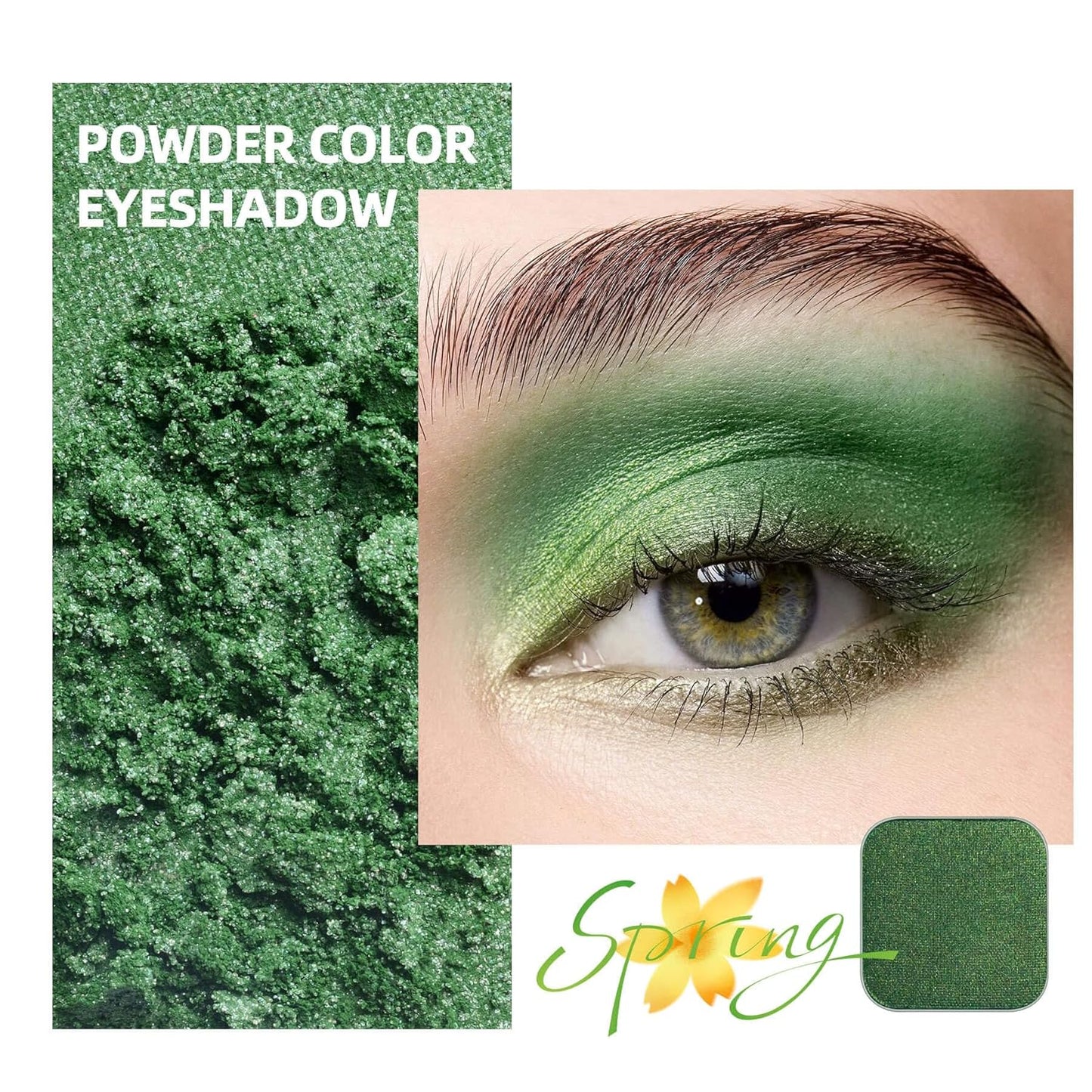 Magnetic Single-Color Metallic Flash Eyeshadow with Pan, Spring and Summer Green Eyeshadow Refill Pan, DIY Empty Magnetic Palette (Green Glimmer)