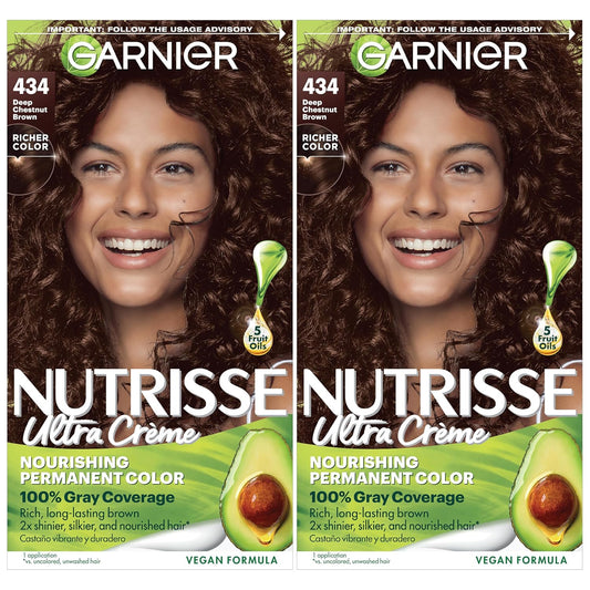 Garnier Hair Color Nutrisse Nourishing Creme, 434 Deep Chestnut Brown (Chocolate Chestnut) Permanent Hair Dye, 2 Count (Packaging May Vary)