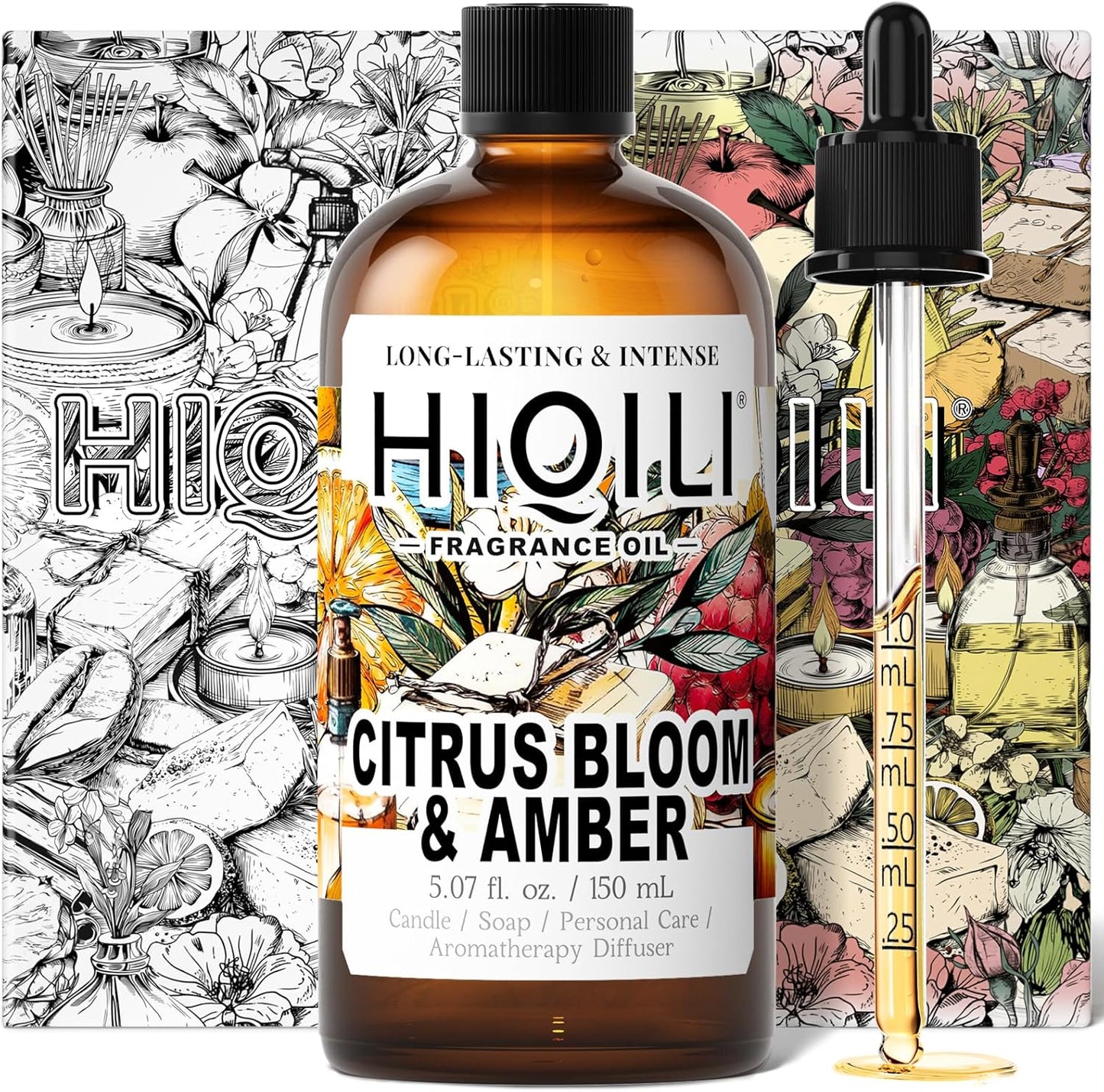 HIQILI Citrus Bloom & Amber Fragrance Oil for Candle, Soap Making, Floral Scent, Essential Oil Diffuser Use, Hair Care - 5.07 Fl Oz