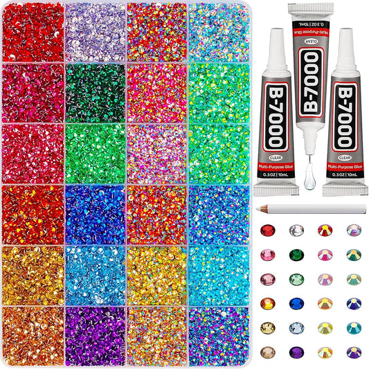 30000Pcs Resin Rainbow Colorful Rhinestones for Crafting Bedazzling, Assorted Color 3mm Flatback Bulk Gems for Crafts Clothing Shoes Fabric Nails, Flat Back Small ab Crystal with 3Pcs 10ml b7000 Glue