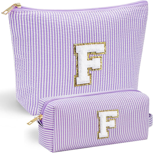 YOOLIFE Birthday Gifts for Women - Personalized Cute Purple Initial Cosmetic Makeup Pouch - Make Up Toiletry Bag for Her Mom Teacher Friend Girlfriend Wife - 21st Birthday Gifts F