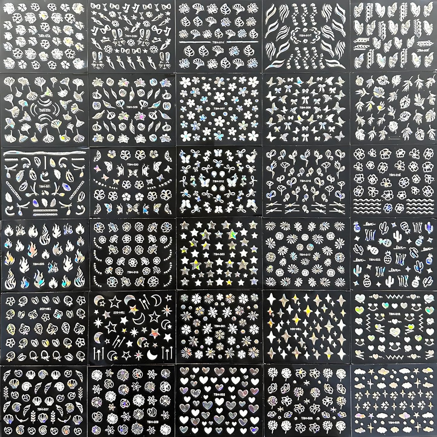 30 Sheets Aurora Nail Art Stickers Decals 3D Self Adhesive Flower Nail Stickers Aurora Moon Star Nail Decals for Nail Art Leaf Heart Nail Design for DIY Acrylic Nails Decoration Accessories for Women