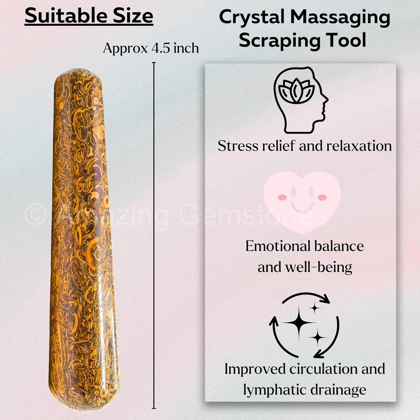 Amazing Gemstone Mariyam Jasper Crystal Wand Massage Stick - Pelvic Wand Gua Sha for Adults - Crystals and Healing Stones Massage Wands for Adults Gifts (Smooth)