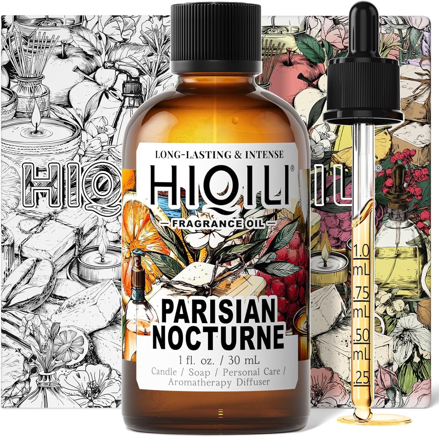 HIQILI Parisian Nocturne Fragrance Oil for Diffuser, Inspired by YL's M.on Paris, Candle & Soap & Perfume Balm Making, Sweet Notes, Long-Lasting Aroma - 1 Fl Oz