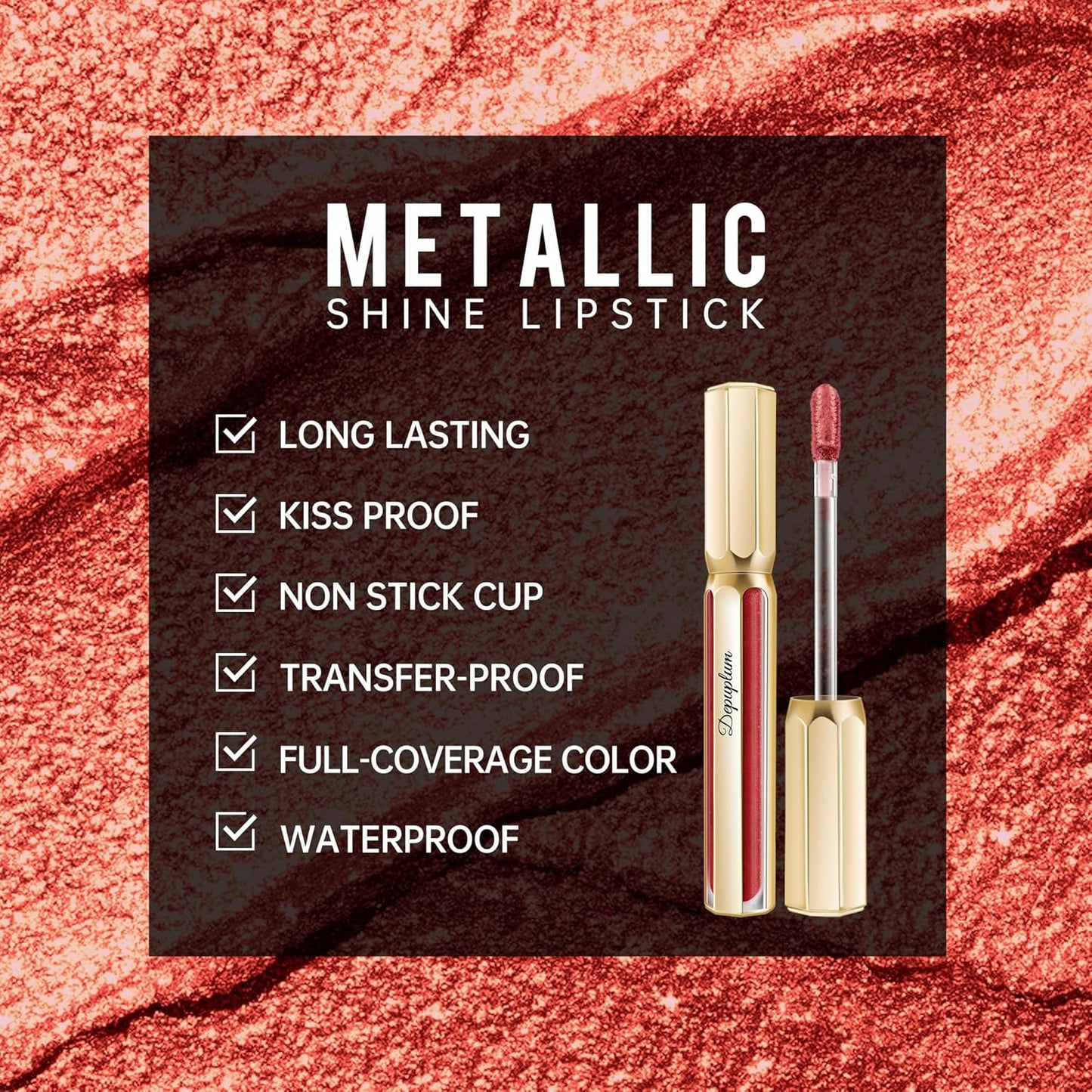 Red Lipsticks for Women Metallic Lipstick Long Lasting Non Stick Cup Lip Gloss, Shimmer Lightweight Hydrating Full Coverage Lip Color, DP116 Expectation