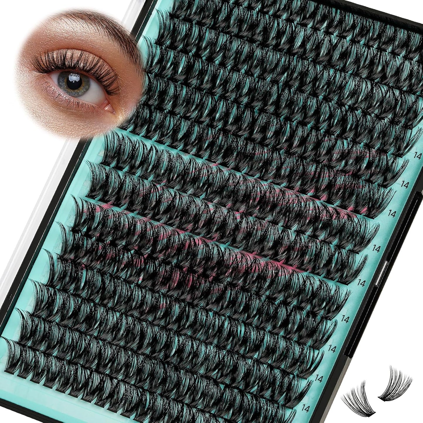 Lash Clusters Wispy 280PCS Eyelash Extension 50D Cluster Lashes Individual Lashes DIY Lash Extension Natural Look Cluster Eyelash Extensions Soft False Eyelashes at Home for Beginners(14mm)