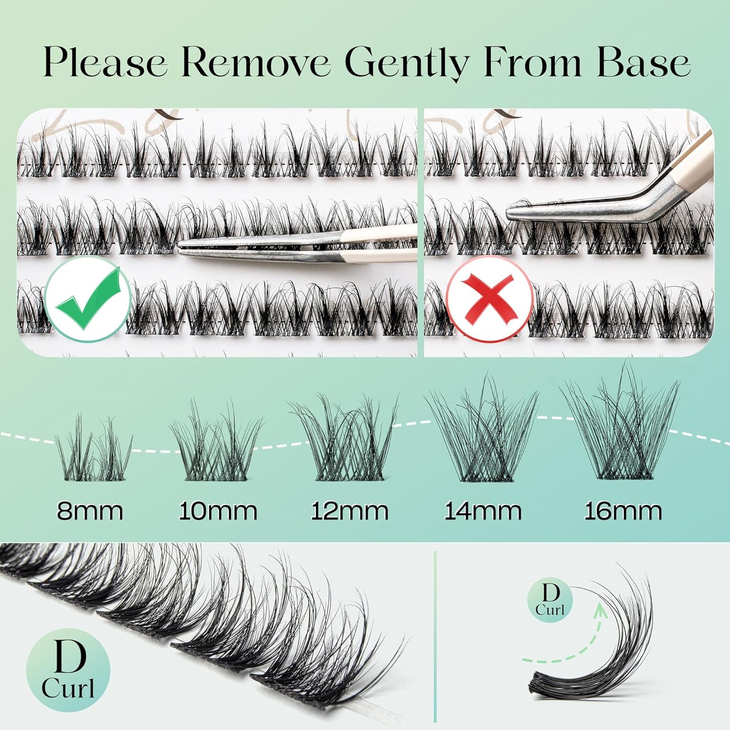 Lash Clusters 0.05mm Individual Lashes, 3D Wispy Lashes Clusters, 0.1mm Super Thin Band Resuable Natural Lashes,C Curl Faux Mink Lashes,120pcs Lash Extension (Green Joy-C-0.05-8-16mix)