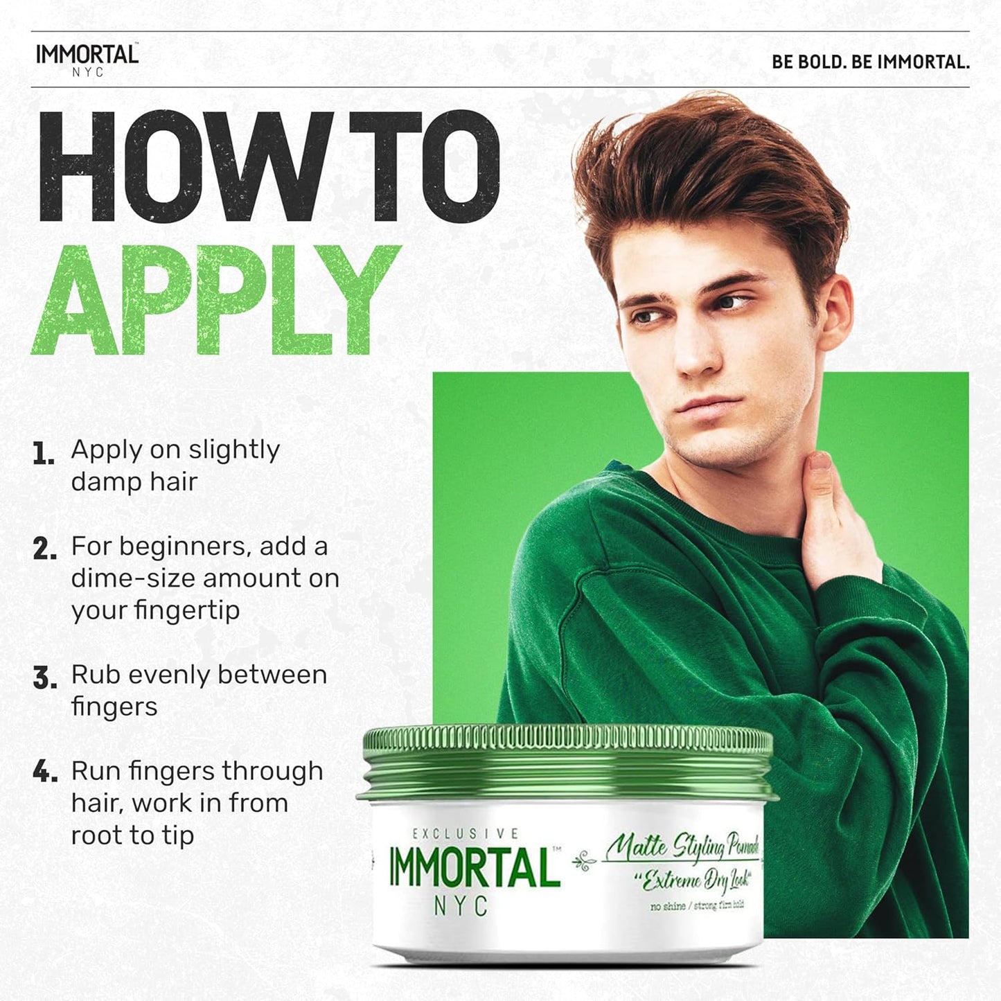 Immortal NYC Matte Styling Extreme Dry Look Pomade - 7 out of 9 Holding Ability, Matte Finish - All Natural Water-Based Hair Wax for Men - No Residue, All Hair Types
