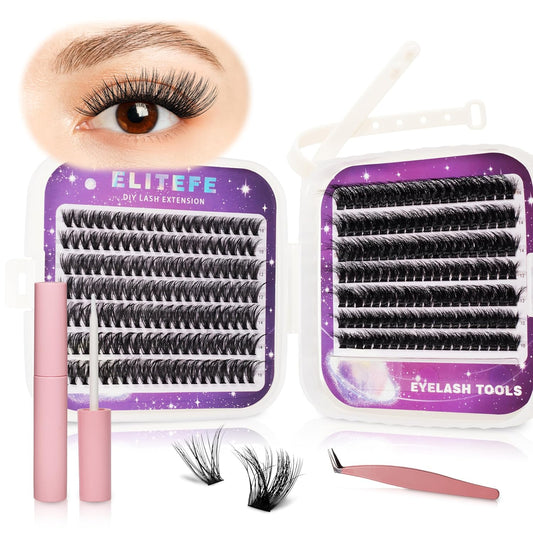 Lash Extension Kit DIY Lash Clusters Kit Eyelash Extensions Individual Lashes Extensions with (Lash Bond and Tweezers,280Pcs, 40D+80D,10-16mm)