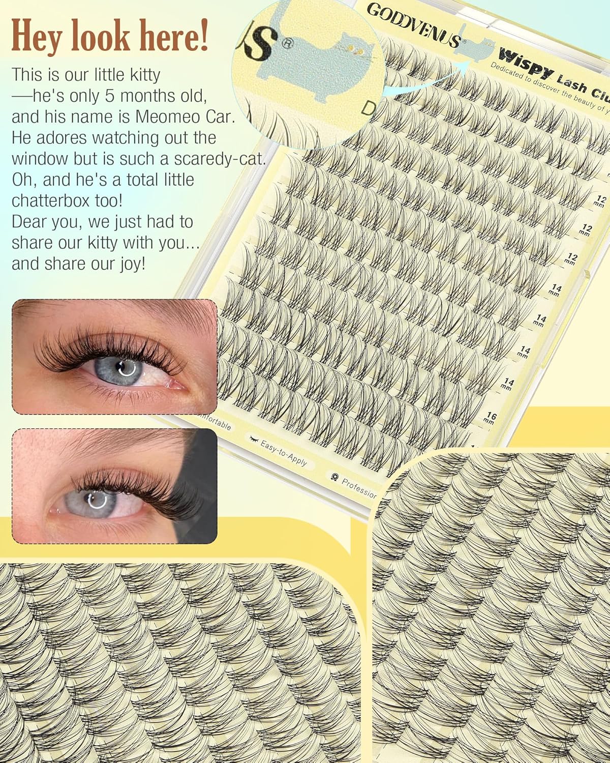 C Curl Wispy Lash Clusters Natural Cluster Eyelash Extensions Waterproof Eyelashes Clusters 10-16mm Clear Band Individual Lashes for DIY Lash Extensions by Goddvenus (120Pcs Soft & weightless)